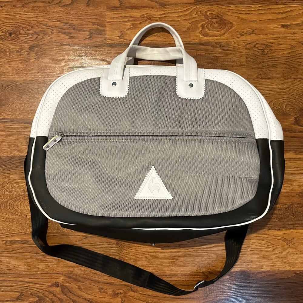 Le Coq Sportif Weekender Travel Bag Gray White Duffel Preppy Chic 20x14x8
